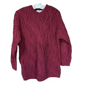 Vintage 90s Eddie Bauer Red 100% Cotton Crewneck Fisherman Knit Sweater Womens S